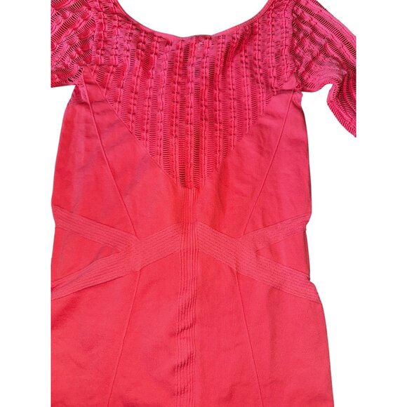 Bebe Coral Pink Long‎ Sleeve Bodycon Dress M/L Sexy Stretch Tight Y2K Eighties - Picture 3 of 7